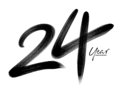 24 Years Anniversary Celebration Vector Template, 24 Years  logo design, 24th birthday, Black Lettering Numbers brush drawing hand drawn sketch, number logo design vector illustration