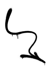 Graffiti arrow with overspray in black over white.