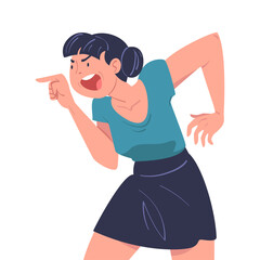 Angry Woman with Furious Face Shouting and Arguing Having Conflict with Somebody Vector Illustration