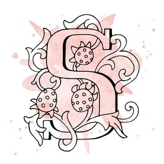 Letters S Drop Caps. Vector hand-drawing letter. Fabulous ornament