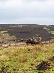 Old tank on firing range in Northumberland, UK