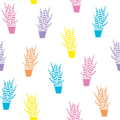 Cactus Vector Seamless pattern. Nature. Hand drawn cacti in pots. Desert Floral background. Multicolor cacti print in the scandinavian style