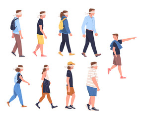 Obraz premium People Character Wearing Blindfold Following One Person Trusting Him Vector Set