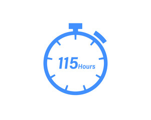 115 Hours timers Clocks, Timer 115 hour icon, countdown icon. Time measure. Chronometer icon isolated on white background