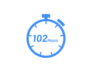 102 Hours timers Clocks, Timer 102 hour icon, countdown icon. Time measure. Chronometer icon isolated on white background