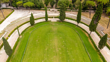 Aerial view of Siena Square in Rome, Italy. It is located inside the Villa Borghese park and...