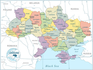 Fototapeta na wymiar Map of Ukraine - highly detailed vector illustration