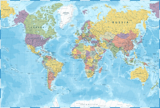 World Map - Color Political - Vector Detailed Illustration