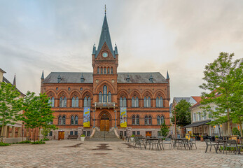 Vejle townhall with banners for Tour de France