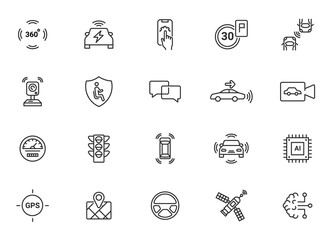 Vehicle smart car self driving icon. Automatic driver autopilot smart car connect autonomous icon.