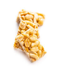 Sweet peanut bars isolated on white background.