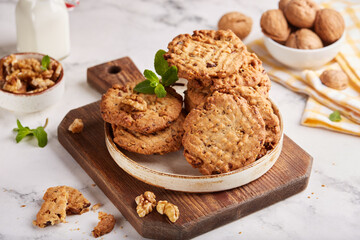 Cookies with walnuts. Delicious homemade dessert.