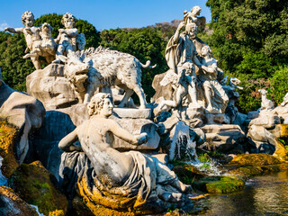 Stunning view of the fountain of Venus and Adonis, Royal Palace of Caserta, Italy
