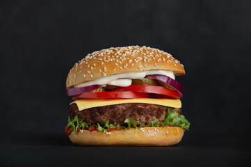 Hamburger on a black background