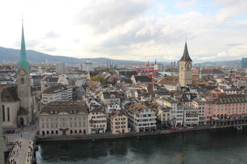 Fototapeta premium View from Grossmünster, overlooking Zurich, Switzerland