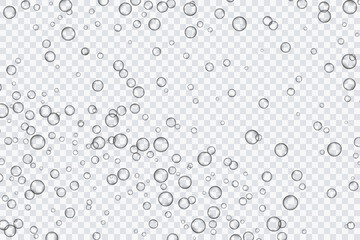 Fototapeta na wymiar Air bubbles, oxygen, champagne crystal clear, isolated on a transparent background of modern design. Vector illustration of EPS 10.