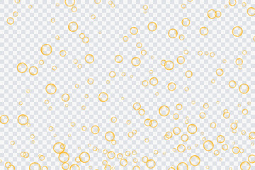 Golden air bubbles, oxygen, champagne crystal clear, isolated on a transparent background of modern design. Vector illustration of eps 10.