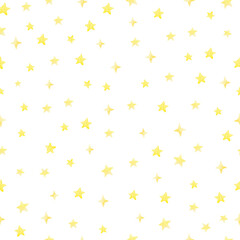 Seamless pattern with stars. Watercolor hand drawn illustration; can be used for cards invitations, baby shower.