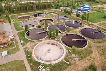 Grey Water basins at sewage treatment plant. Sewage treatment plant removes contaminated wastewater
