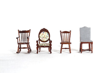 chairs, armchair and rocking-chair isolated on white background