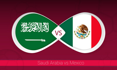 Saudi Arabia vs Mexico  in Football Competition, Group A. Versus icon on Football background.