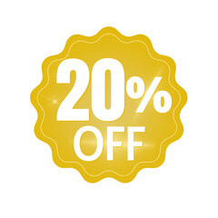 20% percent off (offer), with golden yellow, sticker design (banner) and luminosity Details , online discount, mega sale, vector illustration