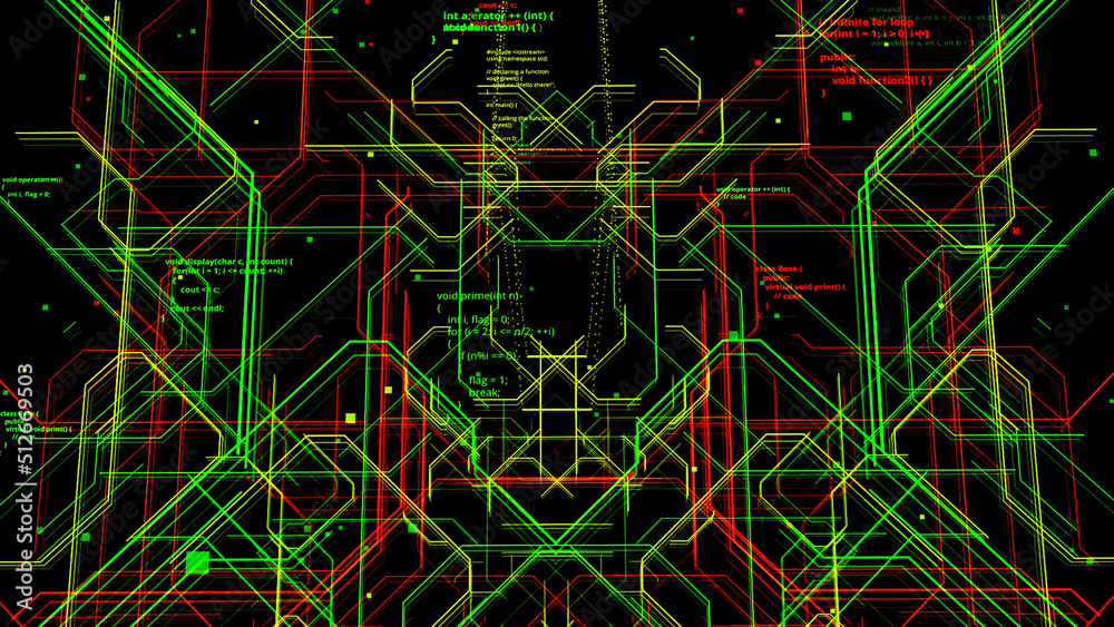 Poster flight through flow of digital informational tunnel, global connection concept. animation. blocks of