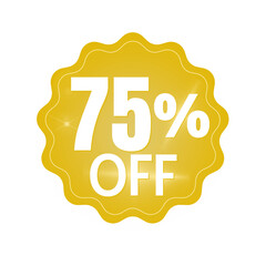 75% percent off (offer), with golden yellow, sticker design (banner) and luminosity Details , online discount, mega sale, vector illustration