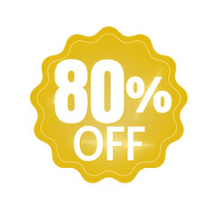 80% percent off (offer), with golden yellow, sticker design (banner) and luminosity Details , online discount, mega sale, vector illustration