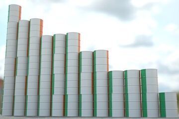 Flag of Ireland on oil barrels forming downward trend. Petrochemical industry crisis or sanctions concept, 3D rendering