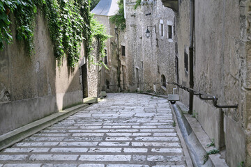 Obraz premium Narrow cobblestone street in the medieval city of Blois, France