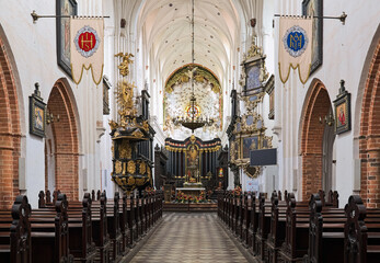 Gdansk, Poland. Interior of Oliwa Cathedral (Archcathedral Basilica of The Holy Trinity, Blessed Virgin Mary and St. Bernard in Gdansk Oliwa). The church was consecrated on August 14, 1594.