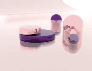 3D Purple and Rose Podium with Spheres For Product Display 