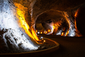 tuzluca salt mine tunnel. Famous travel destination in eastern anatolia, Turkey - obrazy, fototapety, plakaty