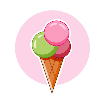 Collage of cute cartoon fresh ice cream. Cute logo design of ice cream for paper, cover, fabric, interior decor and other users. Decoration for menu, daily planner, scrapbooking, banner, flyer