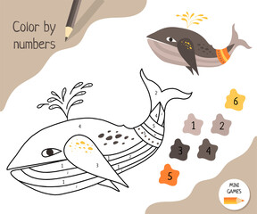 Obraz premium Color by numbers - educational game for kids. Scandinavian Cartoon Vector.