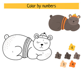 Color by numbers - educational game for kids. Scandinavian Cartoon Vector