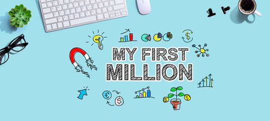 Fototapeta My First Million with a computer keyboard and a mouse obraz