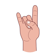 Hand shows a goat gesture. Hand drawn sketch isolated on a white background. Vector illustration..