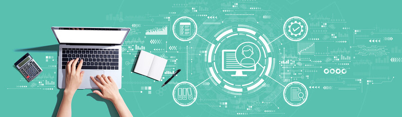 Document management system concept with person using a laptop computer