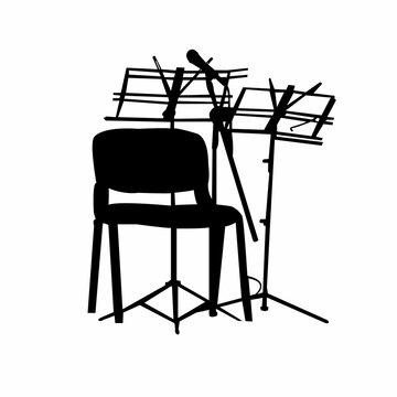 music stand, microphone nd chair, silhouette vector