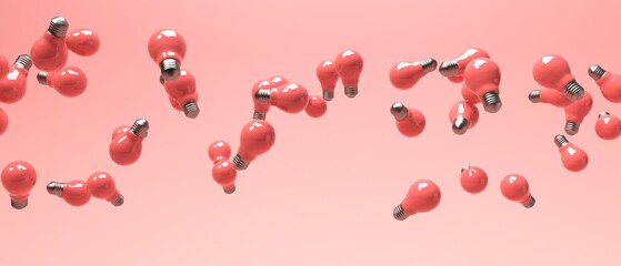 Scattered light bulbs on a colored background - 3D render