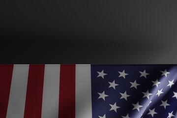 USA flag on a dark background. Independence Day in the USA. July 4 and National Day for the United States of America. 3d render, 3d illustration.