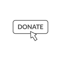 Donate line icon button logo fundraising push click action. Donate online arrow button