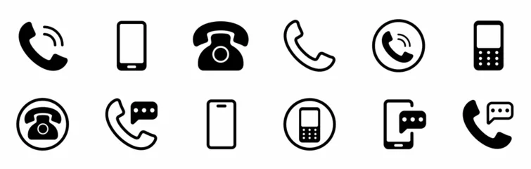 Fotobehang Phone icon set. Chat bubble icon. Telephone call sign. Contact icon phone mobile call. Contact us. Contact us symbol. Cell phone pictogram. Vector illustration © vectorsanta