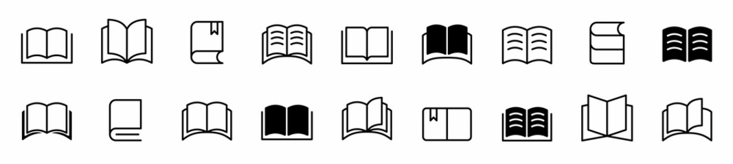 Book icons set. Book opened at center icon. Open book sign and symbol. Simple book symbol. Vector illustration
