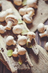 mushrooms on wooden table