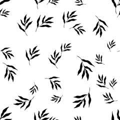 Seamless tropical leaf pattern. Black and white botanical pattern. Floral digital paper in a minimalistic Scandinavian style.