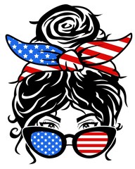 USA Mom Bun illustration, Mom Life vector, 4th of july vector
