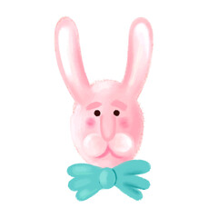 Cute face of rabbit. Bunny head with a bow. Rabbit symbol of 2023 year Vector illustration